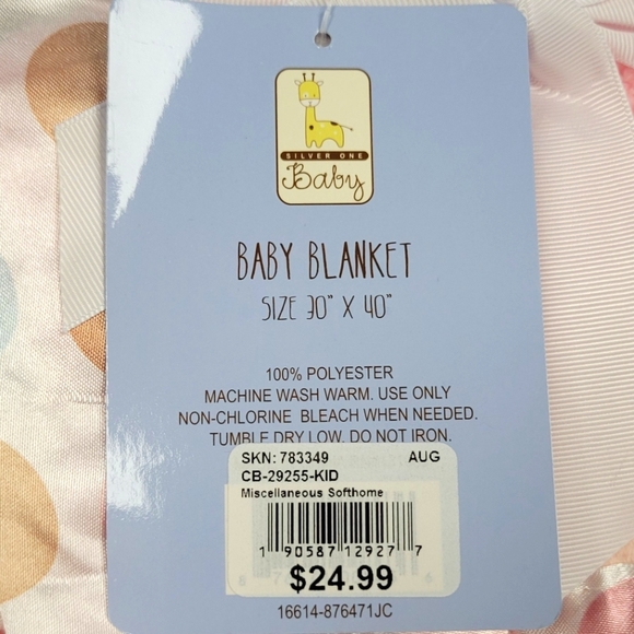 NWT Pink & Peach Velvet & Shearling Fleece Baby Blanket, 30" x 40", Satiny Trim - Picture 3 of 4